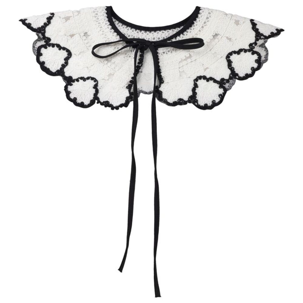 Lace Embroidery Knit Shawl Mini Cape Choker False Peter Pan Collar White Black-7